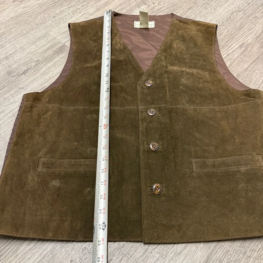 Arizona Jean Company Mens Large Brown Suede Leather Button Front Vest Vintage